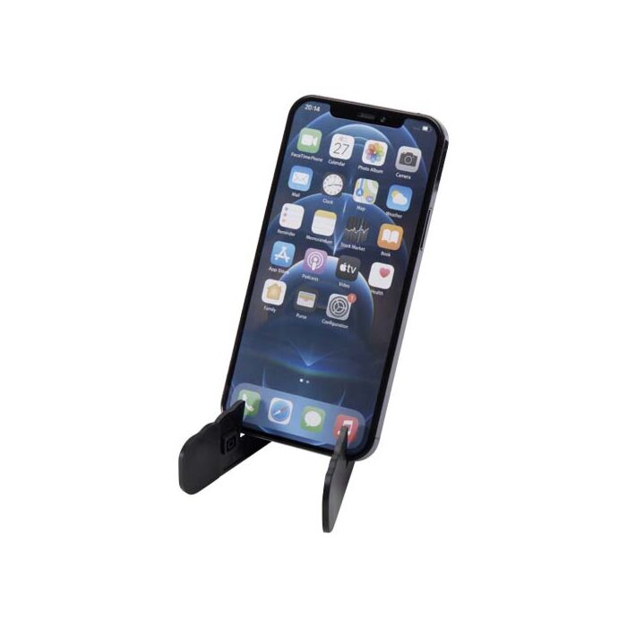 Buna składany stojak na tablet i telefon wykonany z tworzyw sztucznych pochodzących z recyklingu-Czarny Buna składany stojak na tablet i telefon wykonany z tworzyw sztucznych pochodzących z recyklingu-Czarny