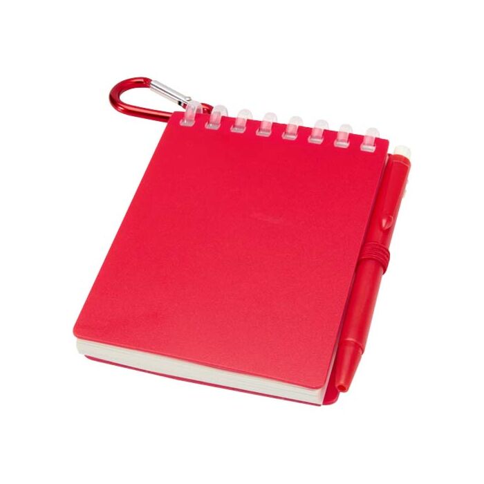 Lig Mini outdoorowy zestaw z notatnikiem w miękkiej okładce z tworzyw sztucznych pochodzących z recyklingu i długopisem (niebieski tusz)-Czerwony