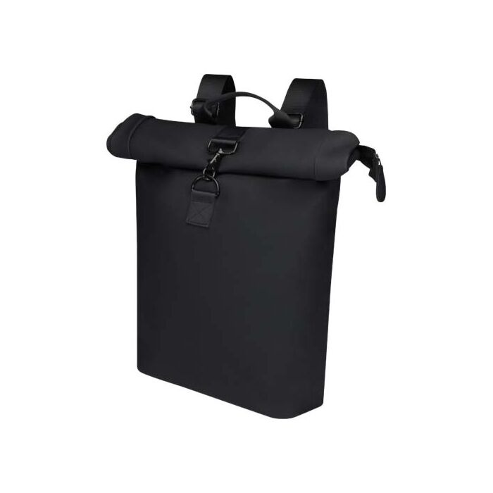Plecak na laptopa 15,6" Turner z materiałów recyklingowanych GRS, o pojemności 12 l, ze zwijaną klapą-Czarny Plecak na laptopa 15,6" Turner z materiałów recyklingowanych GRS, o pojemności 12 l, ze zwijaną klapą-Czarny
