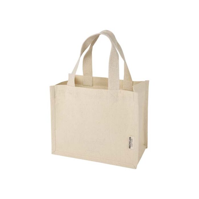 Odessa mini torba na zakupy z dnem wykonana bawełny z recyklingu z certyfikatem GRS o gramaturze 220 g-m² i pojemności 9 l-Naturalny
