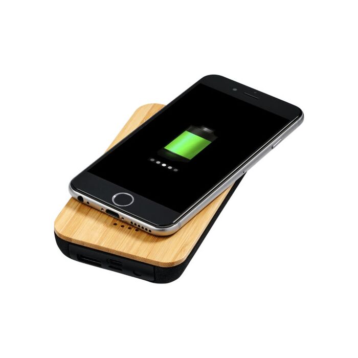Bambusowy-materiałowy bezprzewodowy powerbank Future 6000 mAh-Piasek pustyni