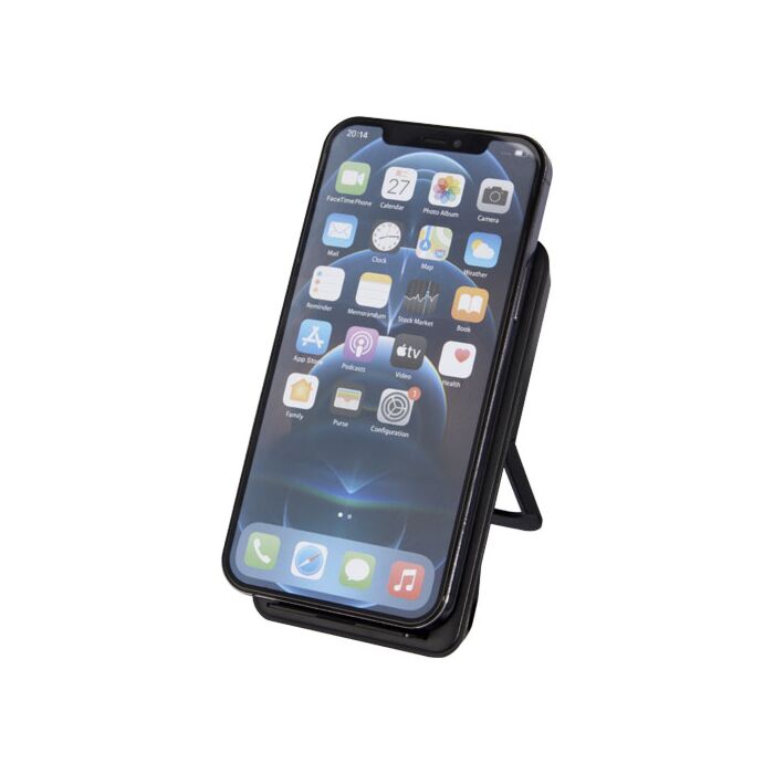 Bezprzewodowa ładowarka indukcyjna Loop o mocy 10W z tworzywa sztucznego pochodzącego z recyklingu ze stojakiem na telefon-czarny