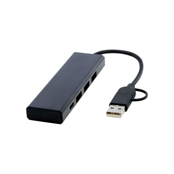 Rise hub USB 2.0 z aluminium pochodzącego z recyklingu z certyfikatem RCS-Czarny