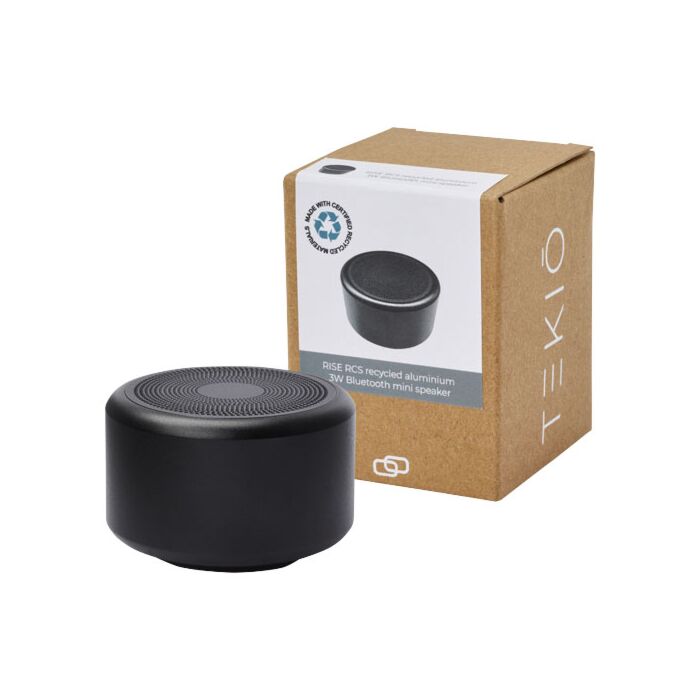 Rise mini głośnik Bluetooth® o mocy 3 W z aluminium z recyklingu z certyfikatem RCS -Czarny