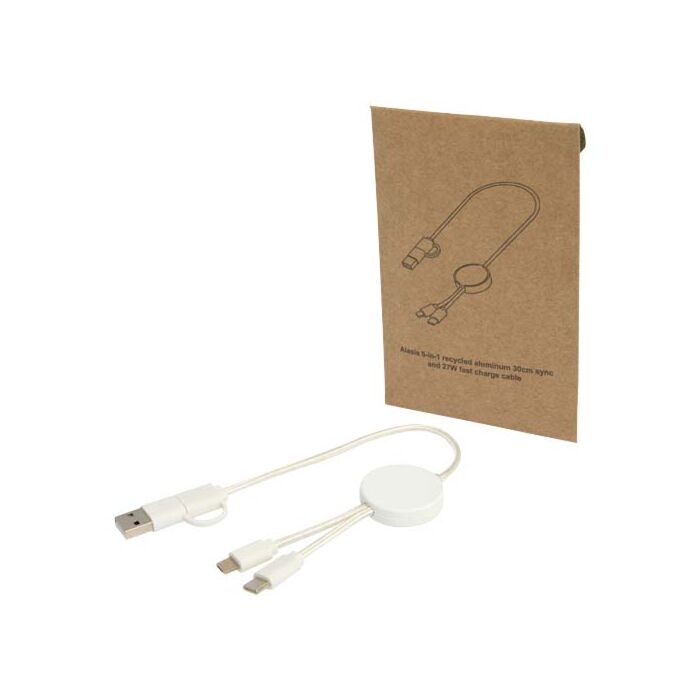 Citala kabel do synchronizacji danych i szybkiego ładowania 5 w 1 27 W o długości 30 cm z tworzyw sztucznych pochodzących z recyklingu-Biały Citala kabel do synchronizacji danych i szybkiego ładowania 5 w 1 27 W o długości 30 cm z tworzyw sztucznych pochodzących z recyklingu-Biały