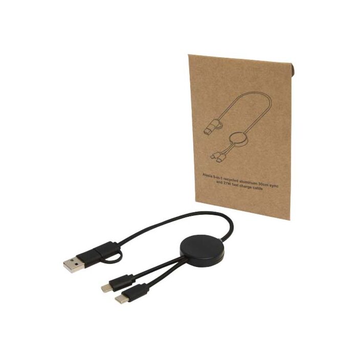 Citala kabel do synchronizacji danych i szybkiego ładowania 5 w 1 27 W o długości 30 cm z tworzyw sztucznych pochodzących z recyklingu-Czarny Citala kabel do synchronizacji danych i szybkiego ładowania 5 w 1 27 W o długości 30 cm z tworzyw sztucznych pochodzących z recyklingu-Czarny