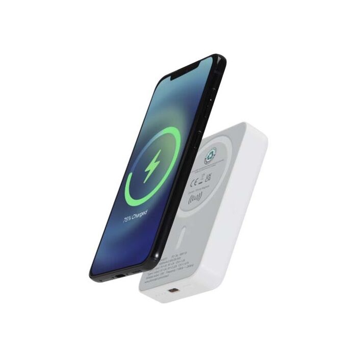 Acrab magnetyczny bezprzewodowy powerbank o pojemności 10 000 mAh i mocy 15 W z technologią 20 W PD — wykonany z tworzyw sztucznych pochodzących z recyklingu-Biały