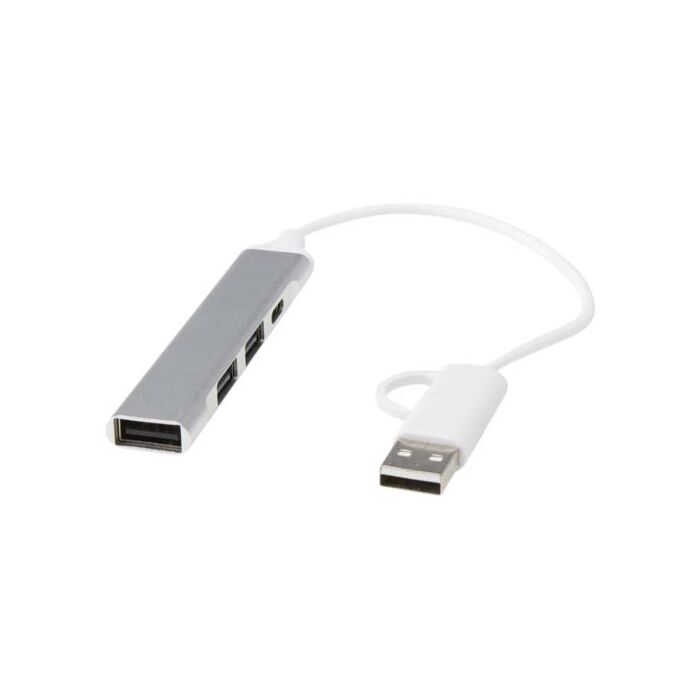 Alkaid 4-portowy hub USB-A i typu C z podwójnym wejściem wykonany z aluminium z recyklingu-Srebrny