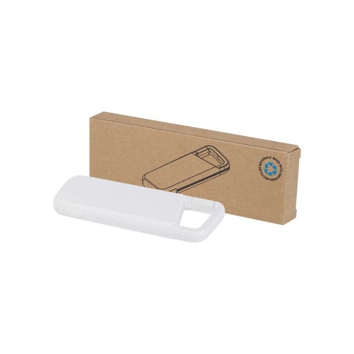 Alkes wodoodporny powerbank z karabińczykiem o pojemności 5000 mAh i mocy 12 W, wykonany z tworzyw sztucznych pochodzących z recyklingu-Biały