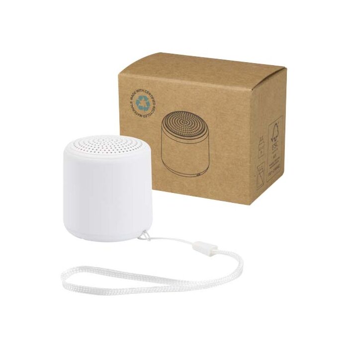 Velkis głośnik bezprzewodowy Bluetooth® o mocy 3 W z tworzyw sztucznych pochodzących z recyklingu-Biały