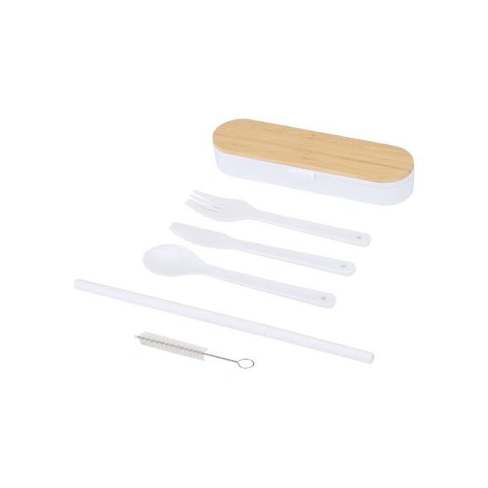 Runa zestaw sztućców z bambusową pokrywką-Biały
