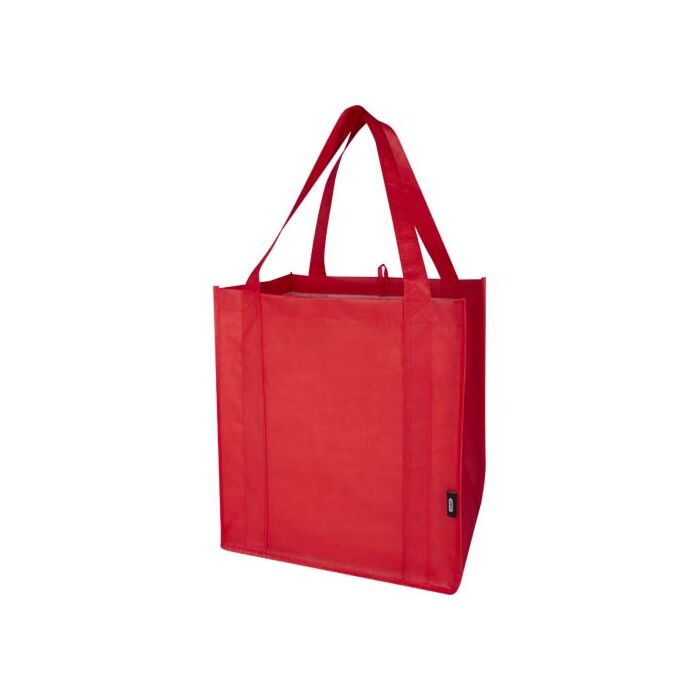 Liberty torba na zakupy z twardym dnem o pojemności 29 l wykonana z włókniny z recyklingu z certyfikatem GRS-Czerwony Liberty torba na zakupy z twardym dnem o pojemności 29 l wykonana z włókniny z recyklingu z certyfikatem GRS-Czerwony