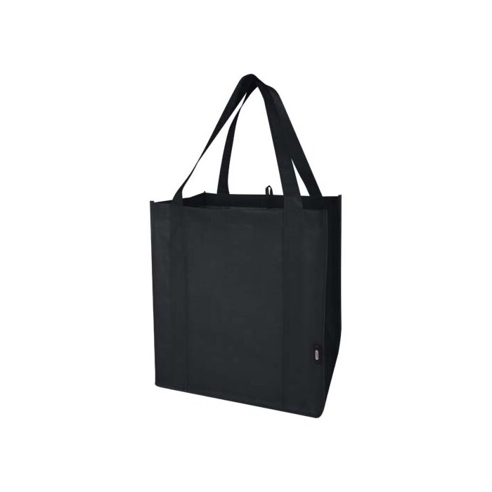 Liberty torba na zakupy z twardym dnem o pojemności 29 l wykonana z włókniny z recyklingu z certyfikatem GRS-Czarny Liberty torba na zakupy z twardym dnem o pojemności 29 l wykonana z włókniny z recyklingu z certyfikatem GRS-Czarny