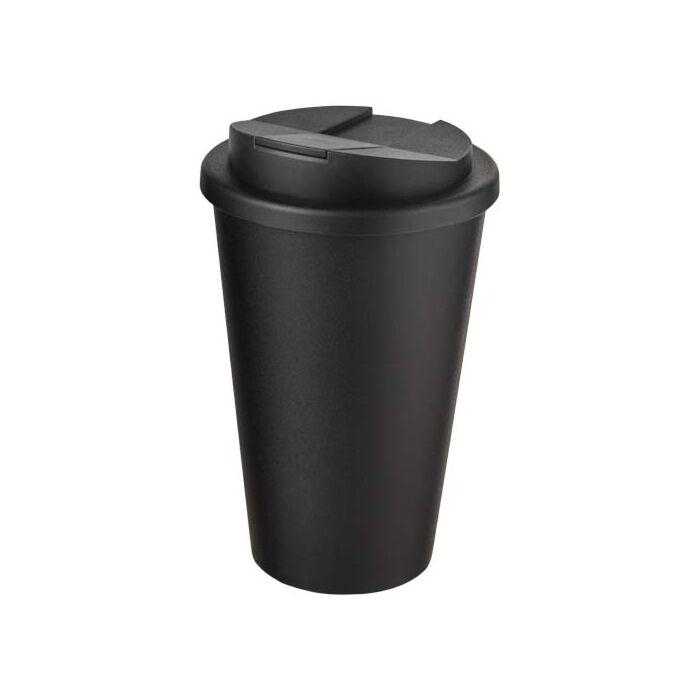 Kubek Americano® Eco z recyklingu o pojemności 350 ml z pokrywą odporną na zalanie-Czarny Kubek Americano® Eco z recyklingu o pojemności 350 ml z pokrywą odporną na zalanie-Czarny
