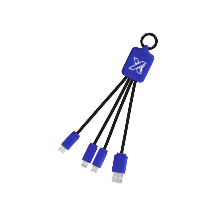 Kabel z podświetlonym logo 3w1 z brelokiem - SCX.design C15-Czerwony
