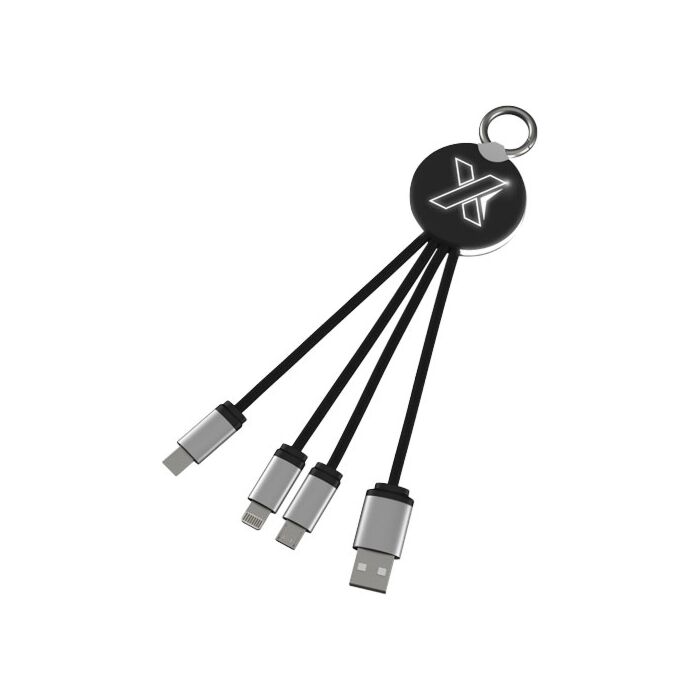 Kabel z podświetlonym logo 3w1 z brelokiem - SCX.design C16-Czerwony