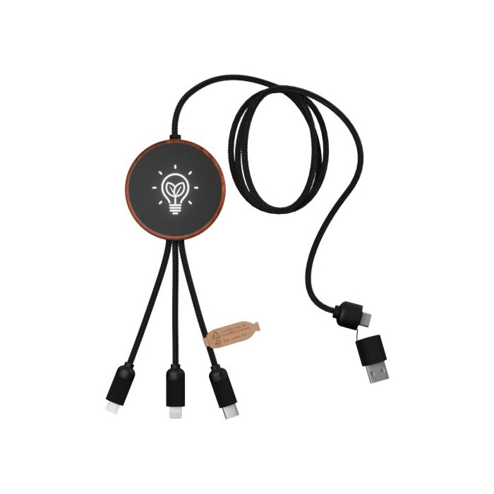 SCX.design C40 kabel ładujący z podświetlanym logo 5-w-1 rPET i z podkładką ładującą 10 W-Drewno