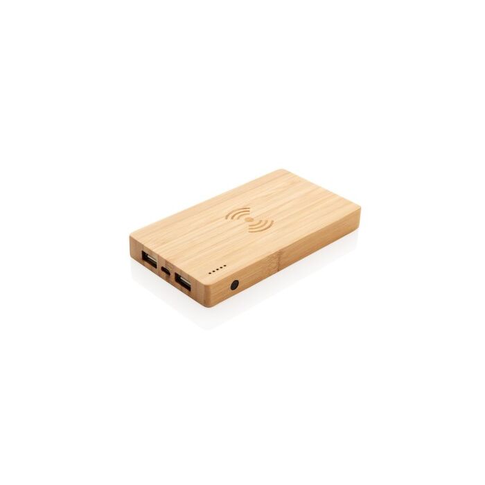 Bambusowy, bezprzewodowy power bank 4000 mAh