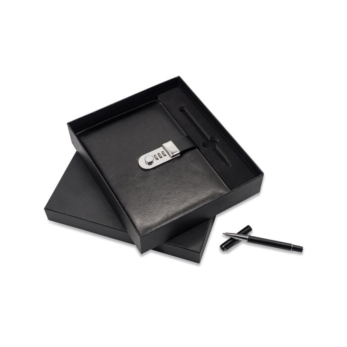 Zestaw notes z szyfrem i długopis Windsor, czarny