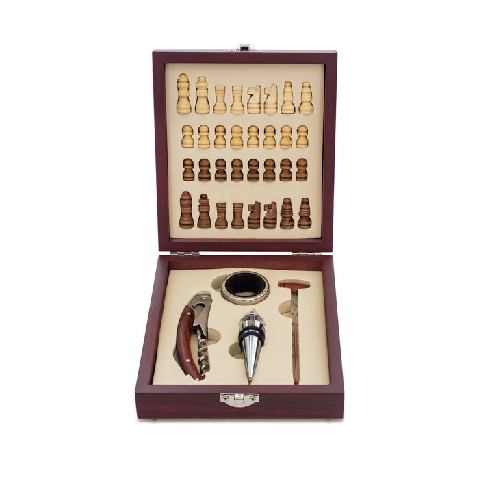 Zestaw do wina z szachami Sublime, brązowy