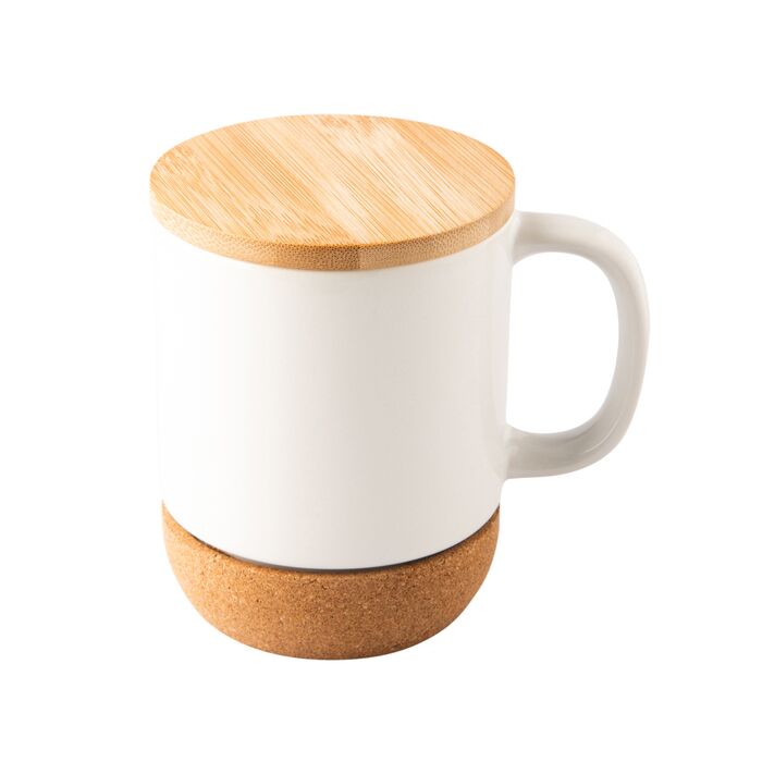 Kubek ceramiczny z bambusową przykrywką, czarny