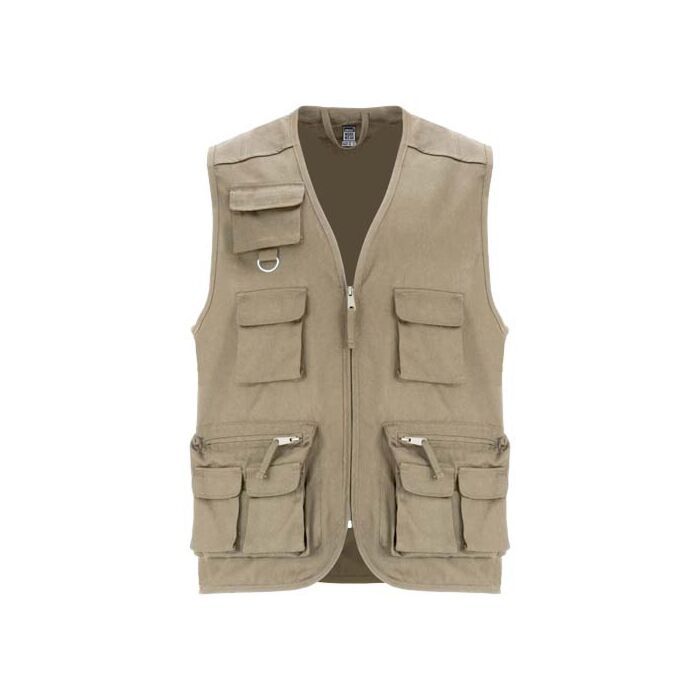 Venera 200 g-m2 kamizelka robocza z dekoltem w serek i wieloma kieszeniami -Ciemny piasek