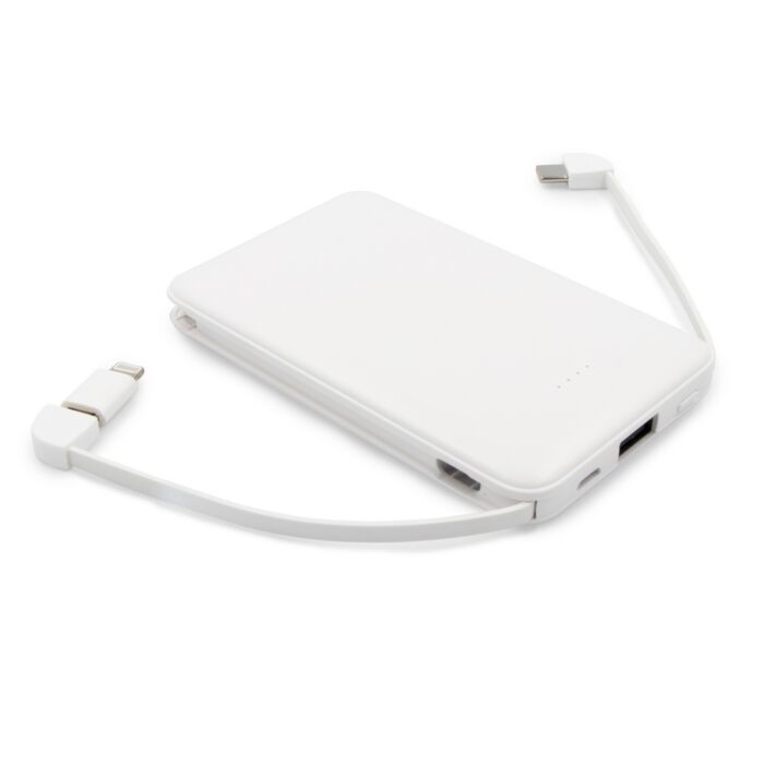 Power bank 5000 mAh ze zintegrowanymi kablami, adapter w komplecie | Presley Power bank 5000 mAh ze zintegrowanymi kablami, adapter w komplecie | Presley