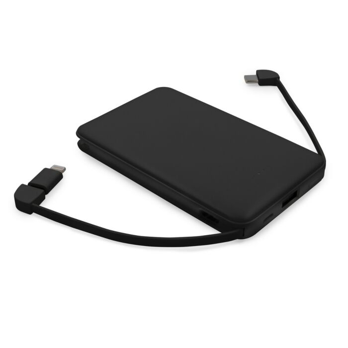 Power bank 5000 mAh ze zintegrowanymi kablami, adapter w komplecie | Presley Power bank 5000 mAh ze zintegrowanymi kablami, adapter w komplecie | Presley