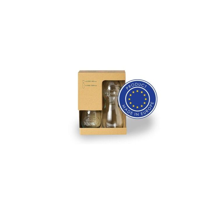 Zestaw 2 szklanek 400 ml i szklana butelka 1000 ml