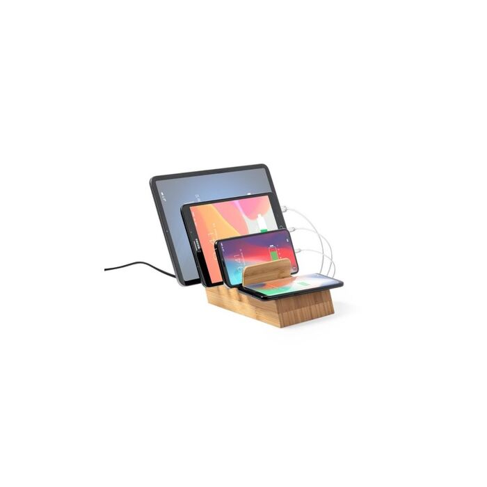 Bambusowa ładowarka bezprzewodowa 10W, stojak na telefon, stojak na tablet