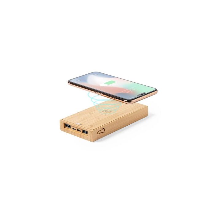 Bambusowy power bank 10000 mAh, bezprzewodowa ładowarka 5W, ładowarka słoneczna